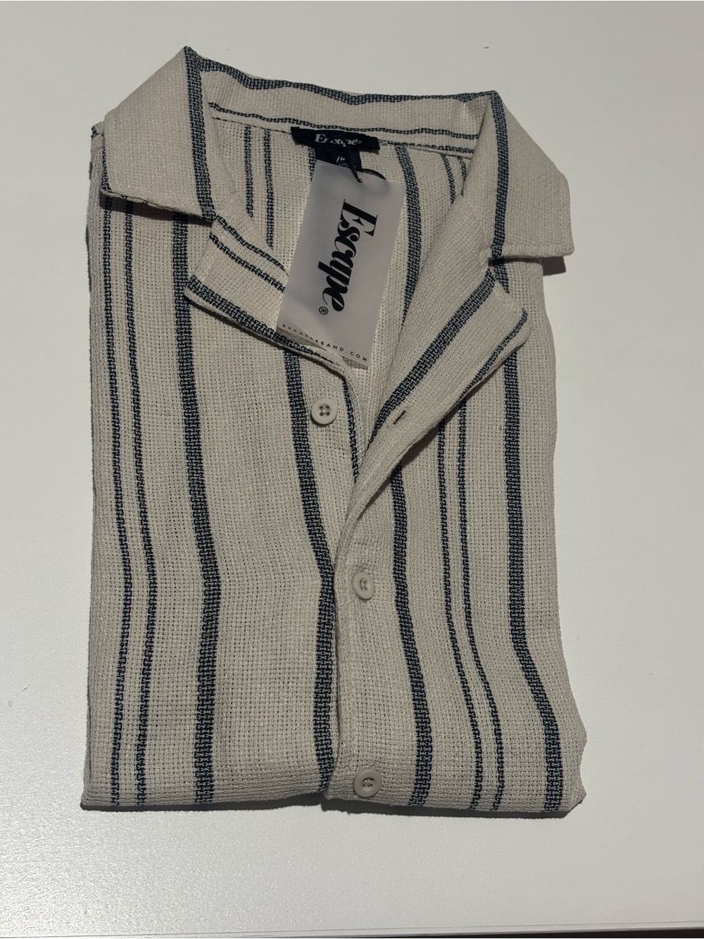 Escape Men's Cream Short-Sleeve Striped Button Shirt